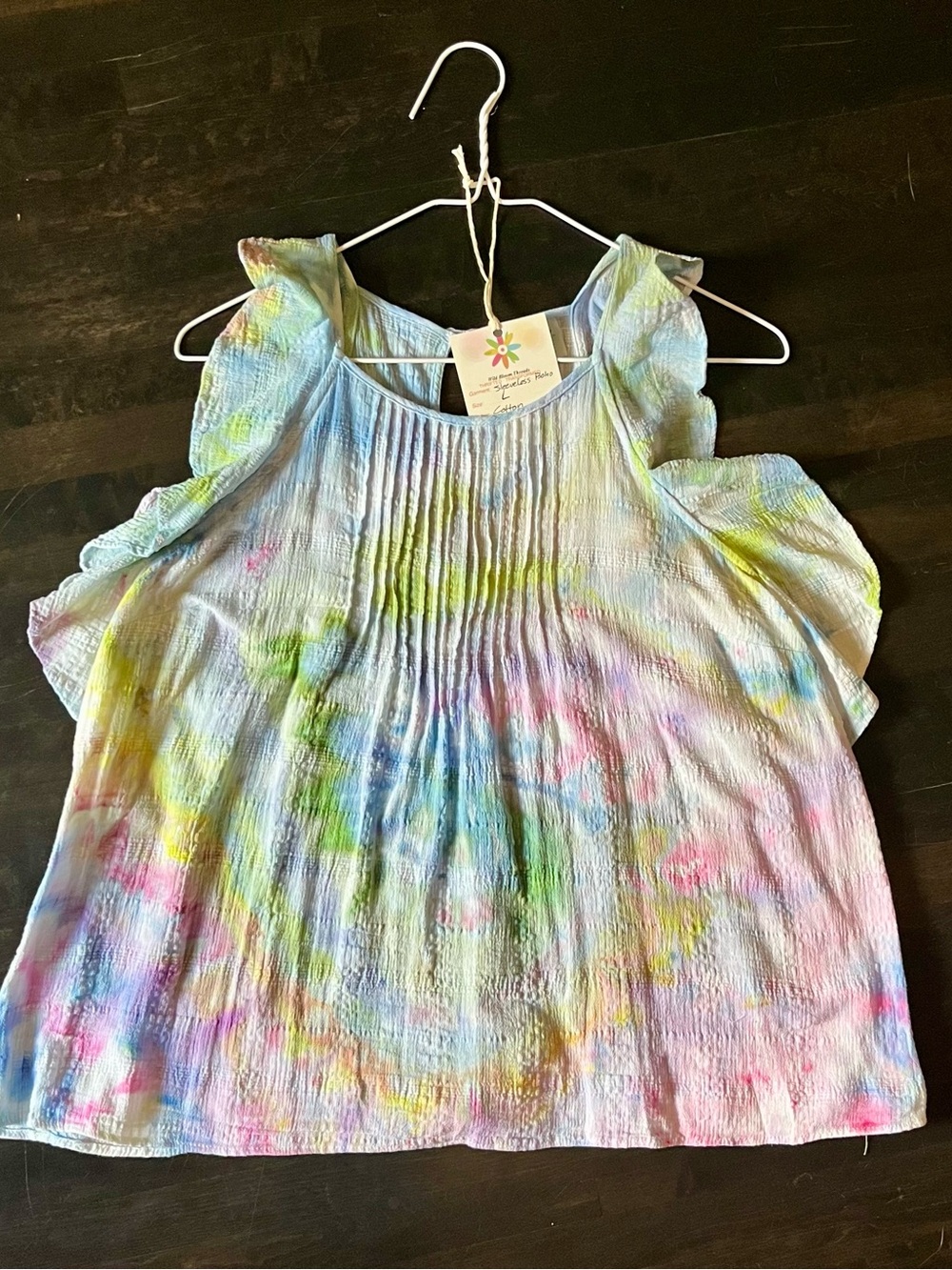 Women’s Ice -dyed Ruffle Sleeve Top - Pastel Multi